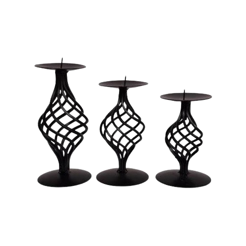 IRON PILLAR CANDLE HOLDER SET OF 3 (BLACK)